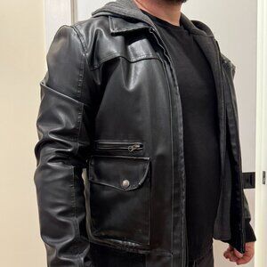 WARM Vegan Leather casual hooded jacket